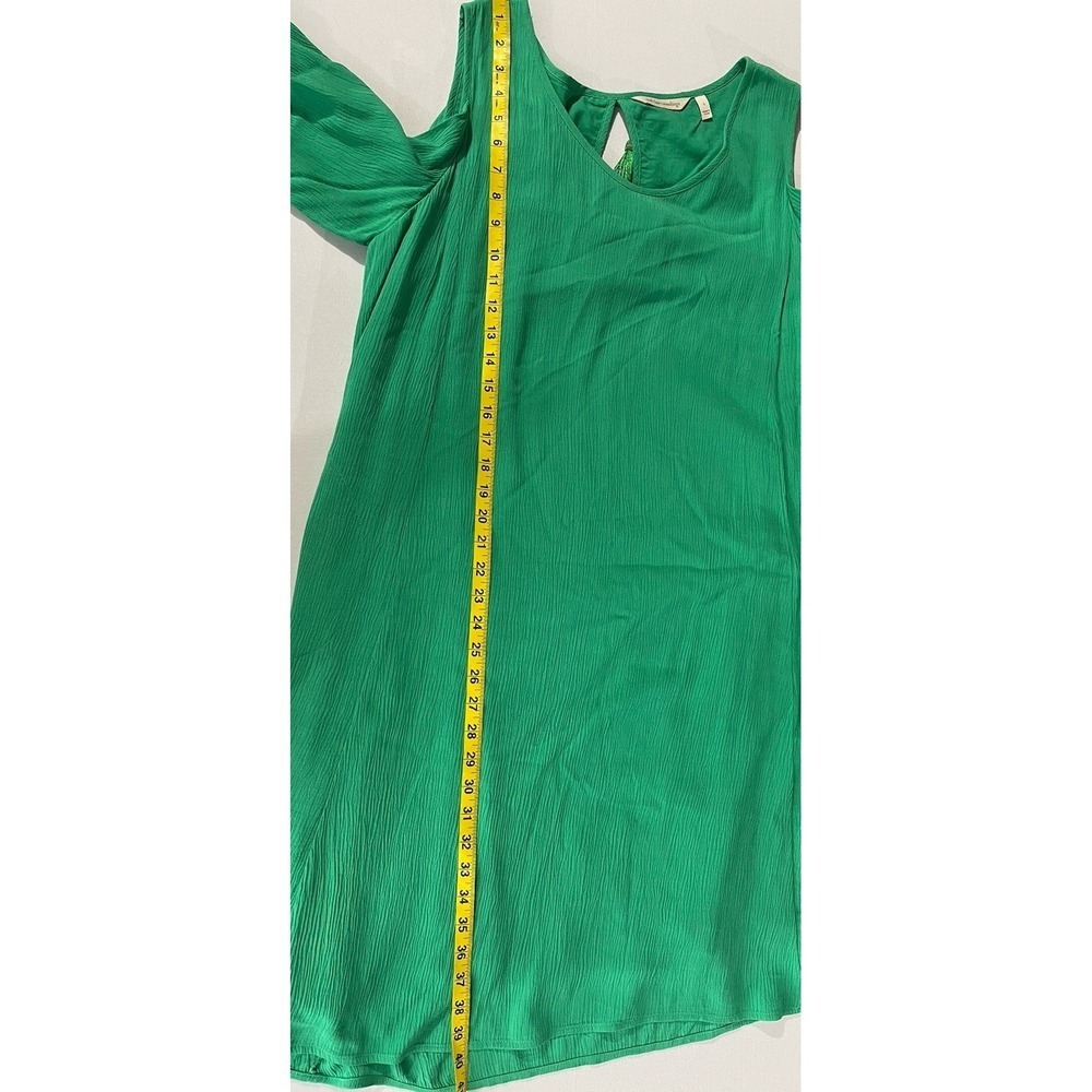 SOFT SURROUNDINGS WOMAN SIZE L GREEN CRINKLED A LINE MIDI DRESS COLD SHOULDER - Picture 10 of 15